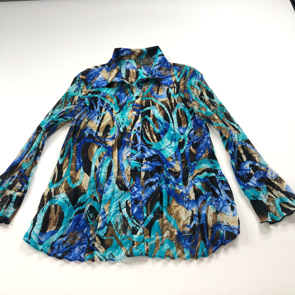 Serenade Medium Vintage VTG Y2K Peplum Button Long Sleeve Flare Shirt MINT